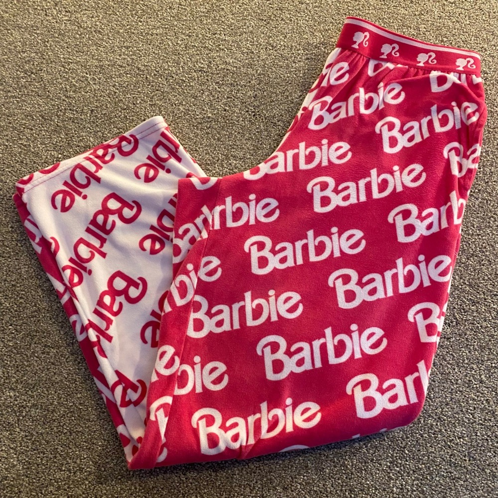 Barbie Sleepwear Pajama Pants Fleece Vivid White Fushia Wish Size S 4-6